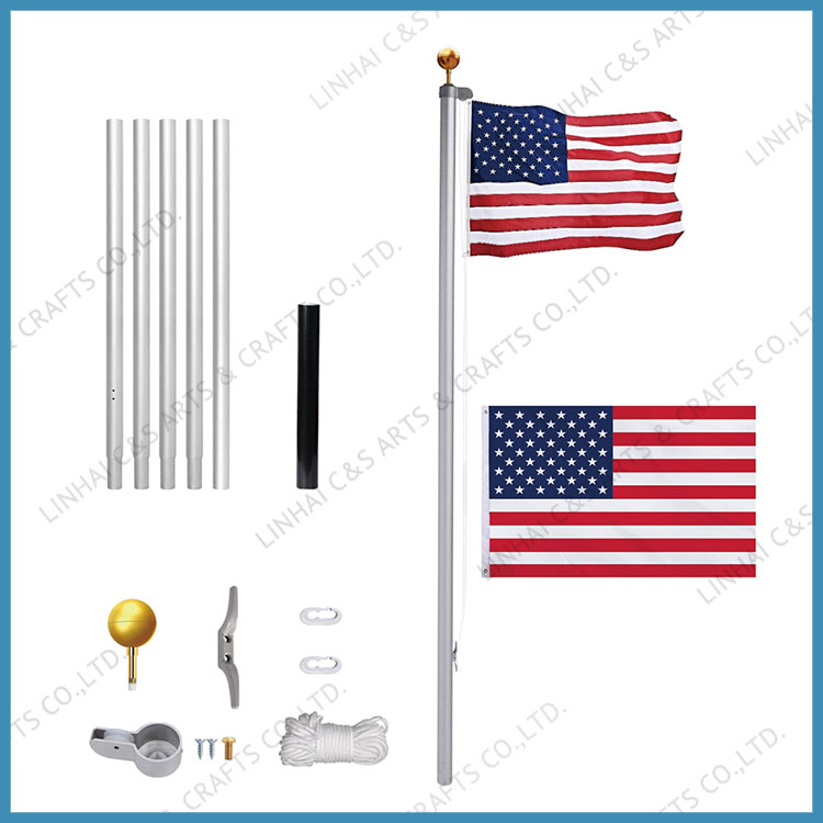 Residential 20ft Silver Segmented Flagpole Kit With 3x5ft Flag